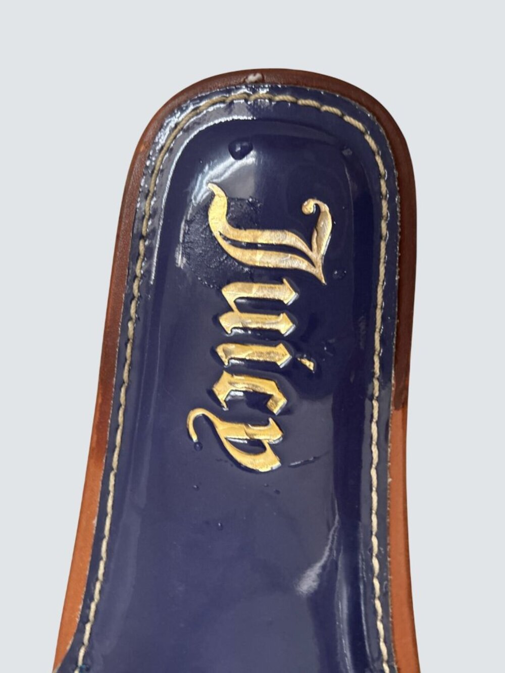 Juicy Couture Womens Navy Blue Patent Leather Rhinestone Slide Sandals Size 6 - Picture 11 of 12